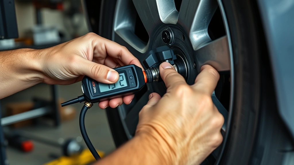 how to check tire pressure -
Photorealistic hands of a mechanic checking tire pressure on a car wheel in a w