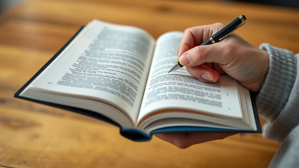 how to cite a chapter in a book apa -
Photorealistic hands holding an open textbook while taking notes with a pen
