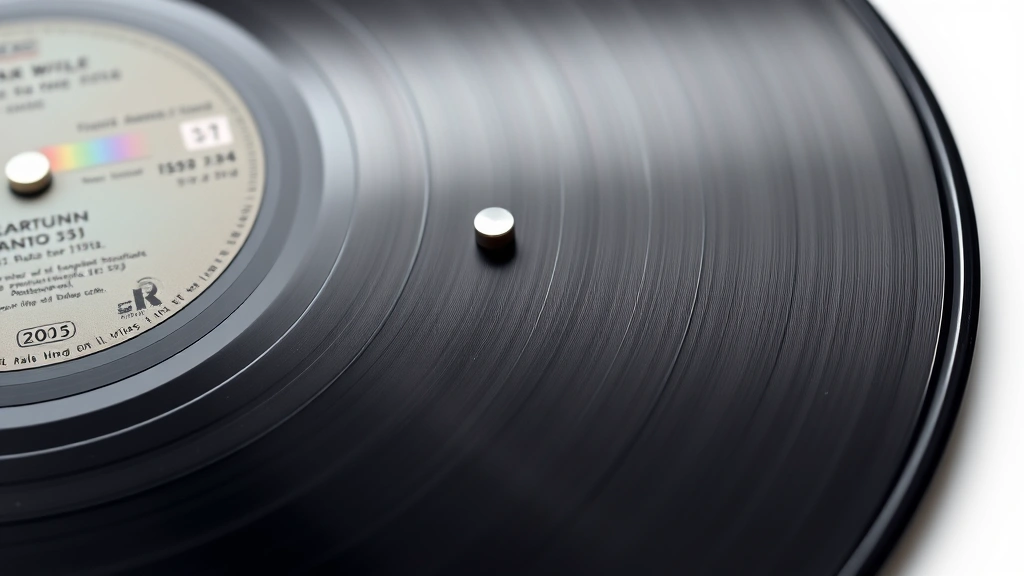 how to cite a song -
Photorealistic close-up macro photography of a vinyl record label showing artis