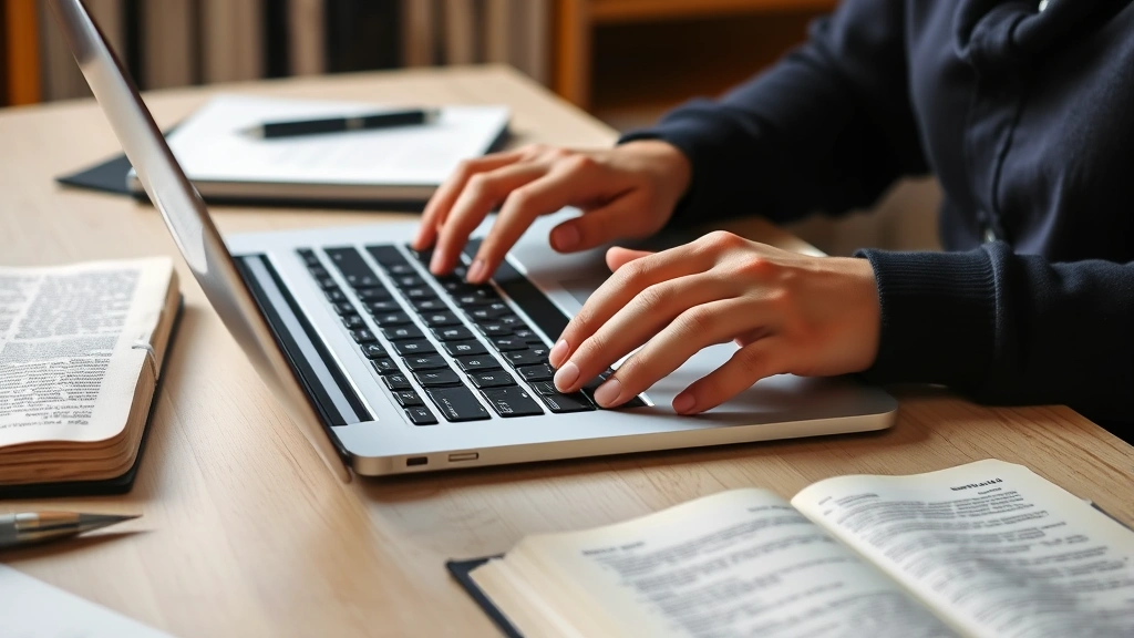 how to cite the bible mla -
photorealistic hands working at a desk typing on a laptop keyboard, writing aca