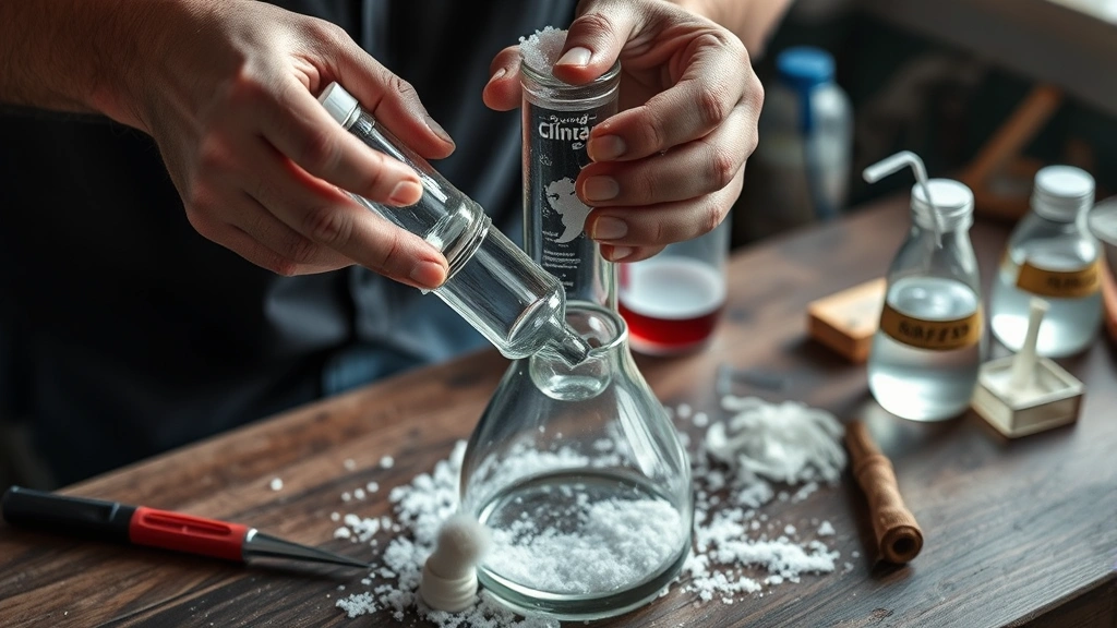 how to clean a bong -
Photorealistic hands working to clean a bong using salt and isopropyl alcohol, 