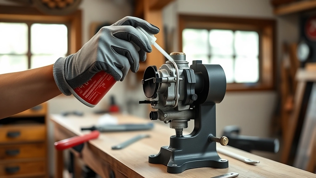 how to clean a carburetor -
Photorealistic hands wearing work gloves carefully spraying carburetor cleaner 