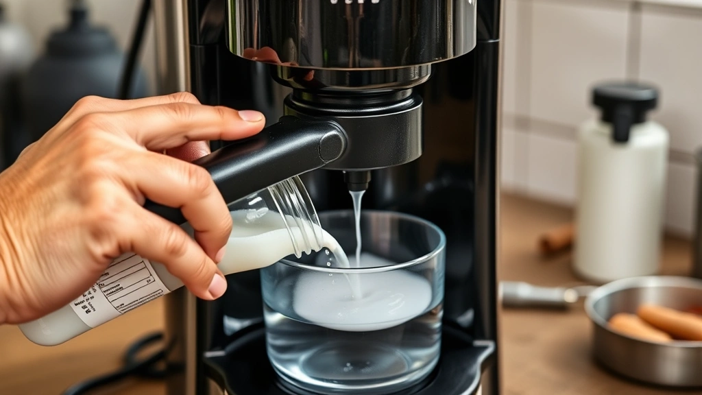 how to clean a coffee maker -
photorealistic hands working descaling a coffee maker with white vinegar soluti