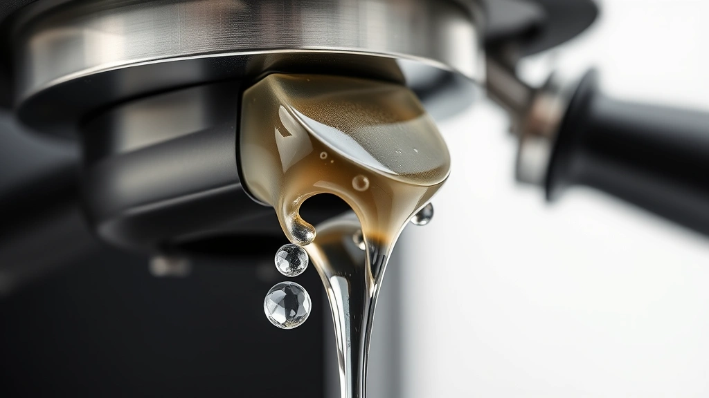 how to clean a coffee maker -
photorealistic close-up macro photography of descaling solution dripping from c