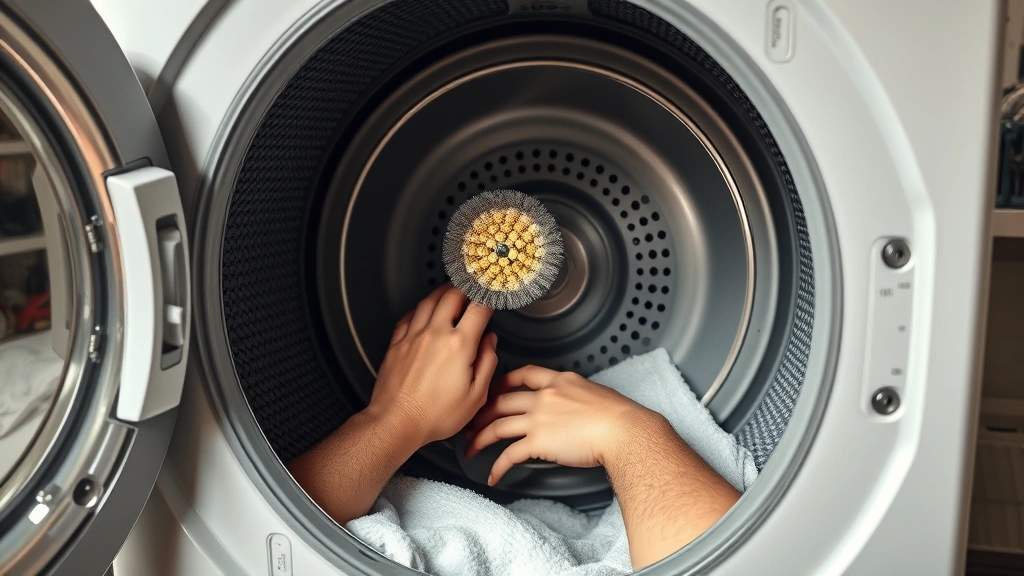 how to clean a dryer -
Photorealistic hands working inside an open dryer using a lint brush and vacuum