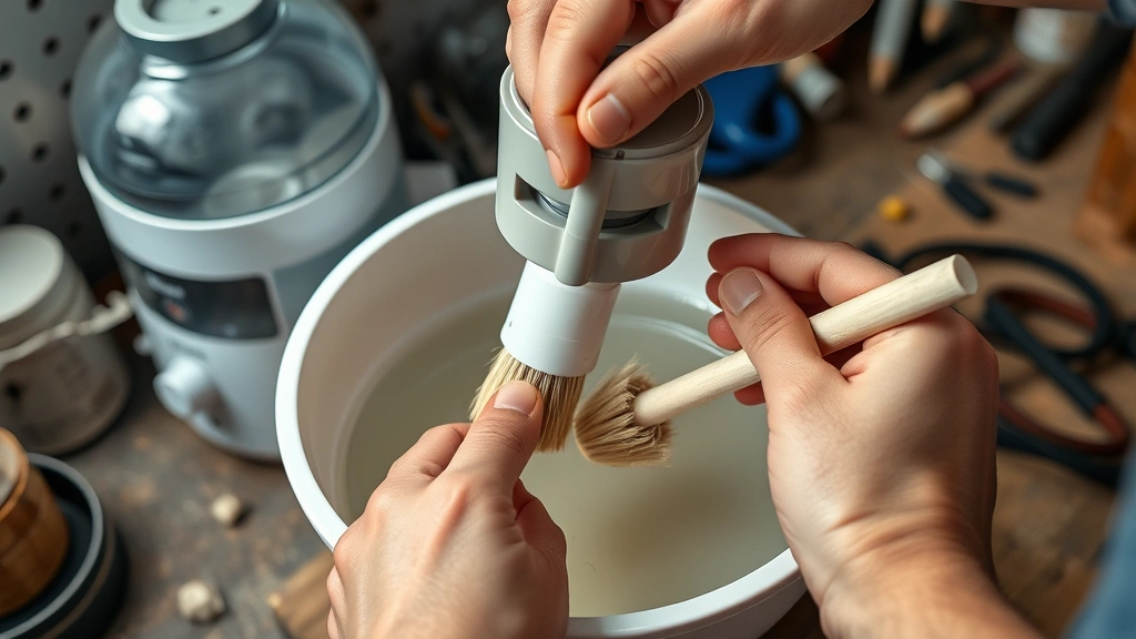 how to clean a humidifier -
Photorealistic hands working on disassembling a humidifier tank, using a soft-b