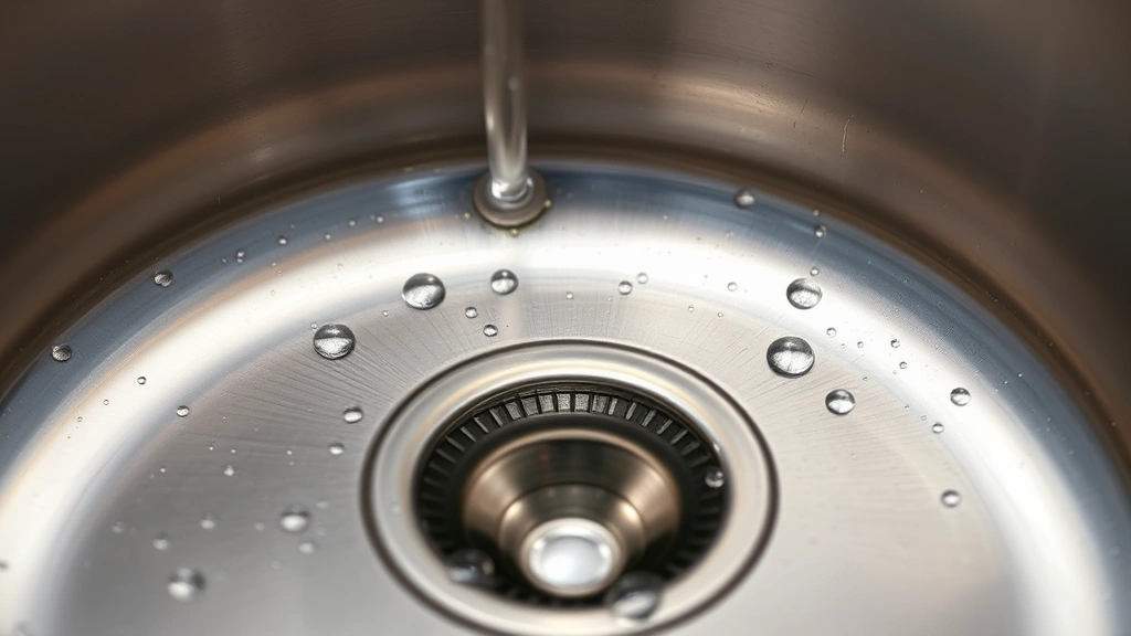how to clean a stainless steel sink -
Photorealistic close-up macro photography of stainless steel sink surface showi