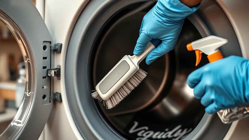 how to clean a washer -
Photorealistic hands wearing rubber gloves scrubbing the rubber gasket of a was