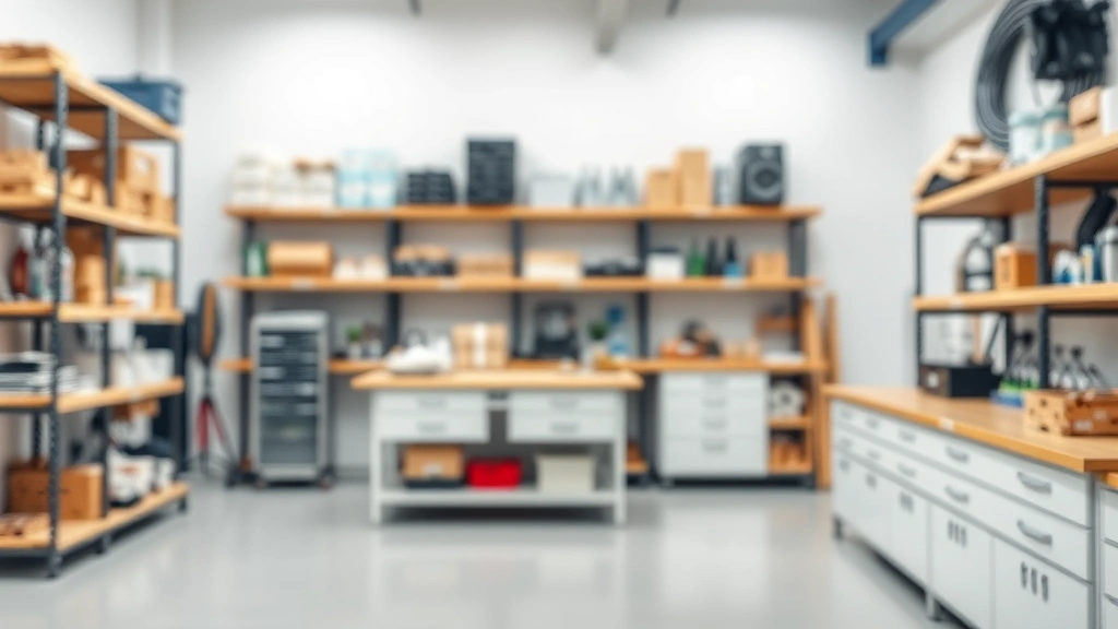 how to clean a whiteboard -
clean workshop background with blurred shelving
