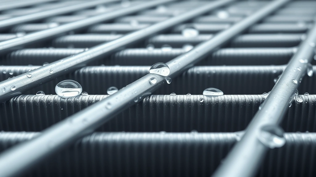 how to clean ac coils -
photorealistic close-up macro photography of aluminum AC coil fins with water d