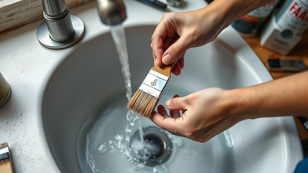 how to clean acrylic paint brushes -
photorealistic hands working showing an artist actively cleaning an acrylic bru