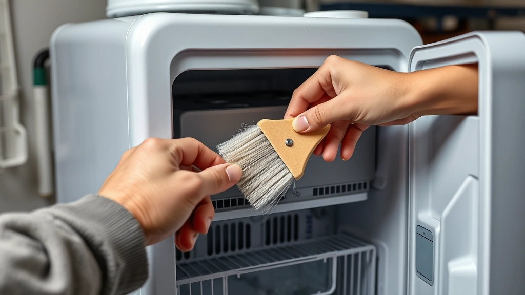 how to clean an ice maker -
Photorealistic hands working on ice maker cleaning, person using soft brush to