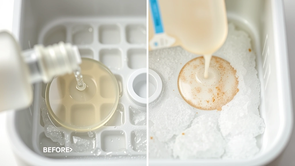 how to clean an ice maker -
Photorealistic close-up macro photography of white vinegar being applied to min