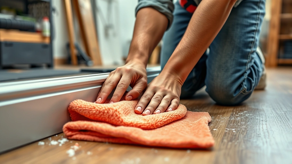 how to clean baseboards -
photorealistic hands working with microfiber cloth wiping baseboard in workshop