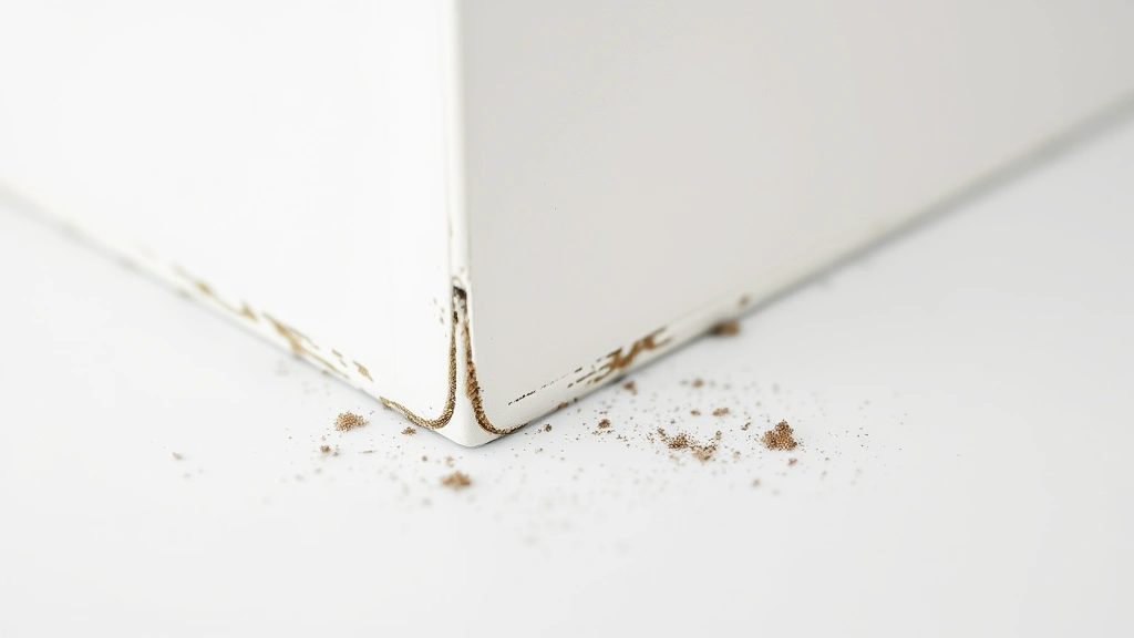 how to clean baseboards -
photorealistic close-up macro photography of baseboard corner joint showing dus