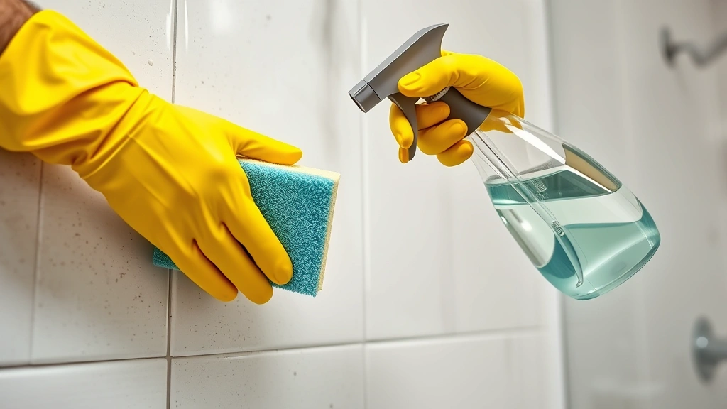 how to clean bathroom -
Photorealistic hands wearing yellow rubber gloves scrubbing bathroom tile with 