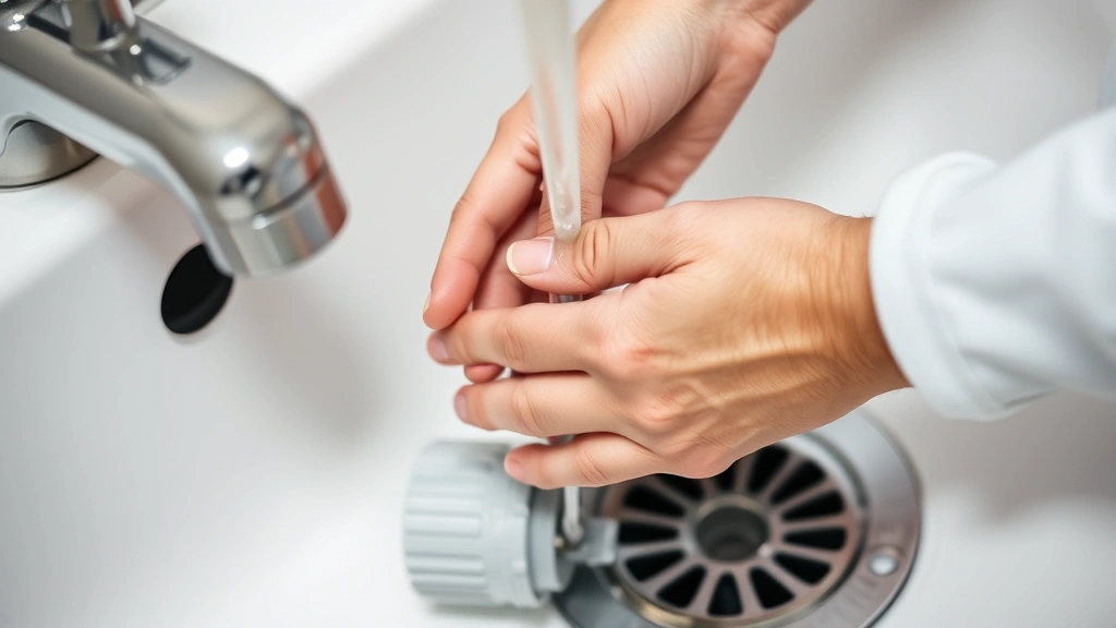 how to clean bathroom sink drain -
close-up of hands and drain area
