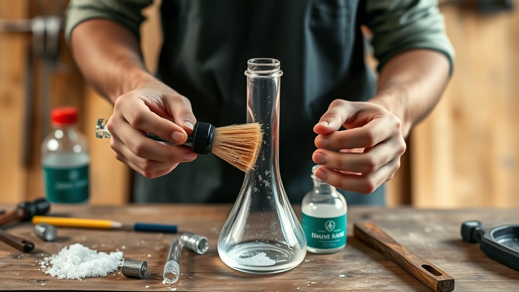 how to clean bong -
Photorealistic hands working on cleaning a bong using a bottle brush and salt-a