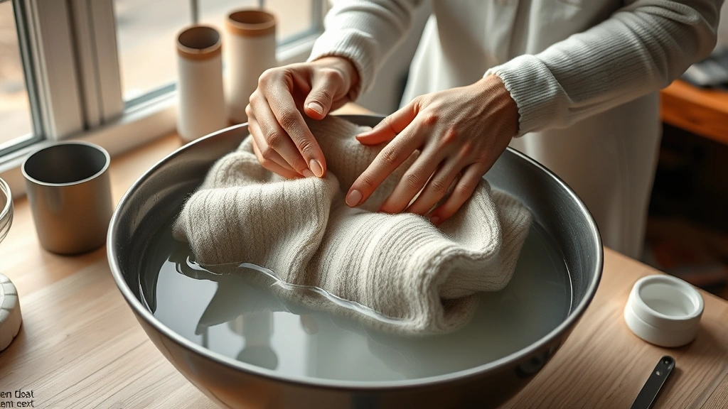 how to clean cashmere -
Photorealistic hands working gently washing a cashmere sweater in a basin of co