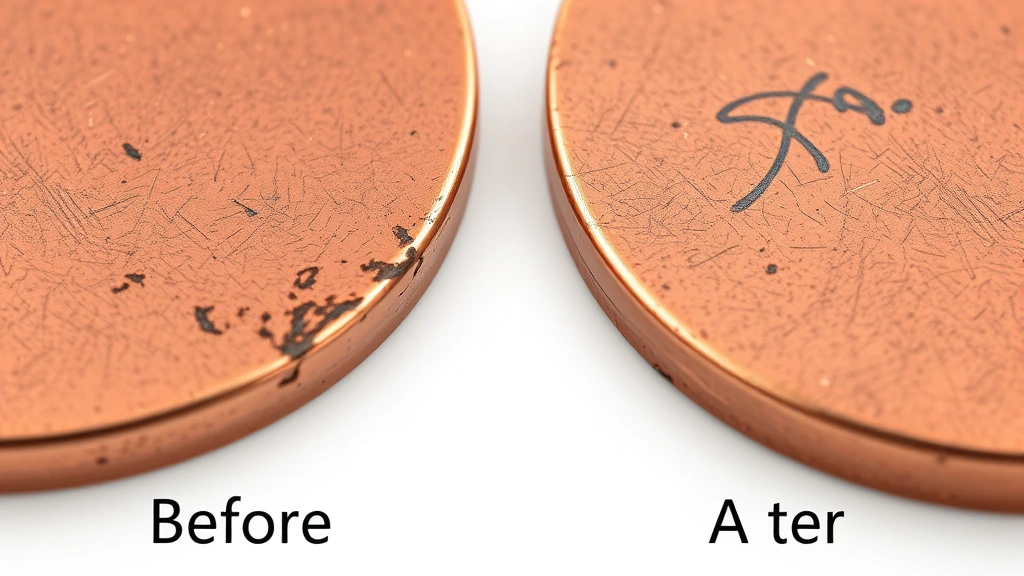 how to clean copper -
Photorealistic close-up macro photography of copper surface showing before and 