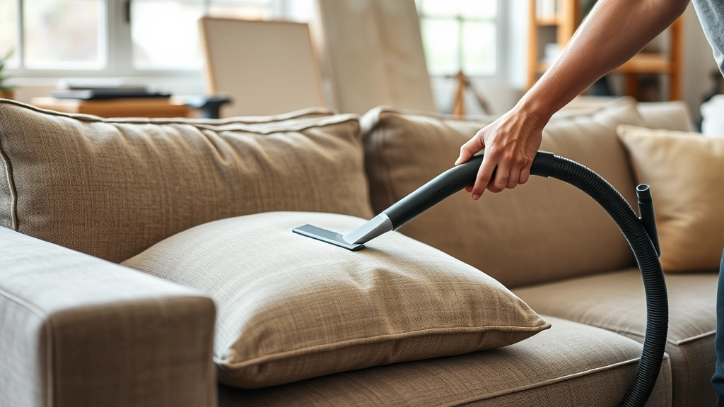 how to clean couch cushions -
Photorealistic hands working vacuuming couch cushions with upholstery attachmen
