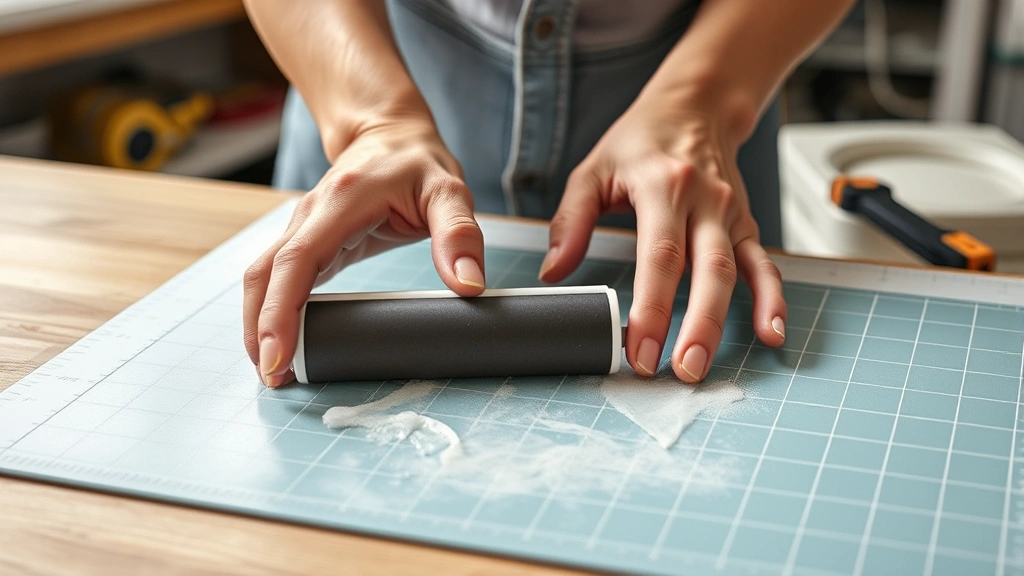 how to clean cricut mat -
Photorealistic hands working cleaning a Cricut mat with a tape roller, workshop
