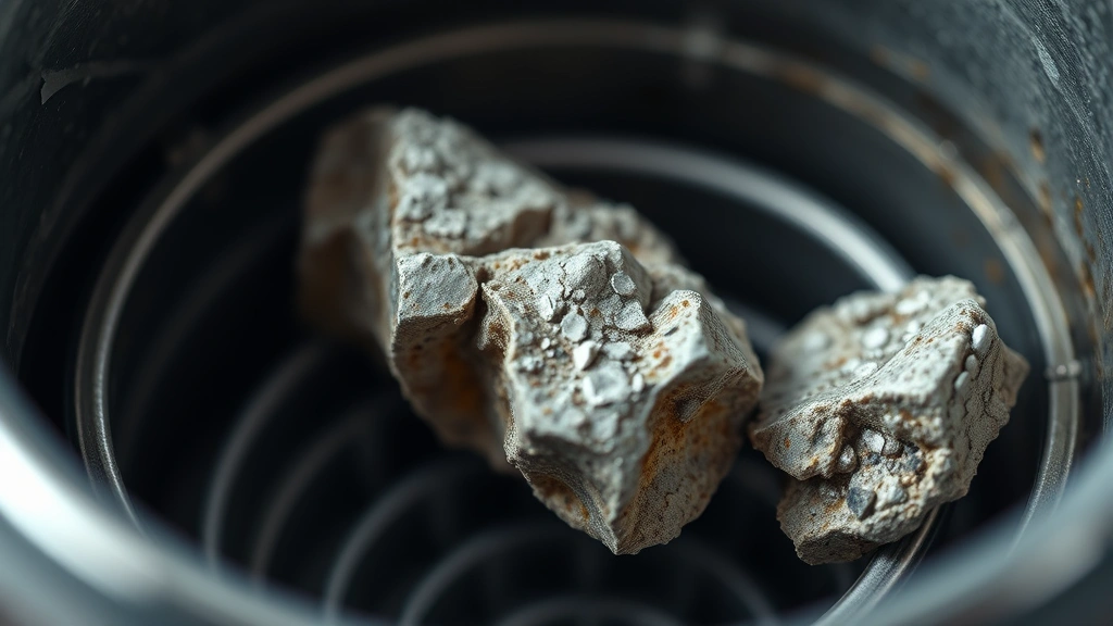 how to clean electric kettle -
Photorealistic close-up macro photography of mineral deposits and scaling insid