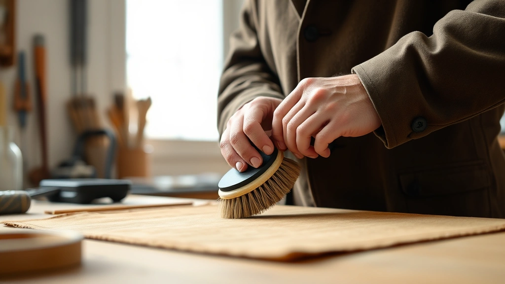 how to clean gamuza -
photorealistic hands working, person using soft suede brush on gamuza jacket in