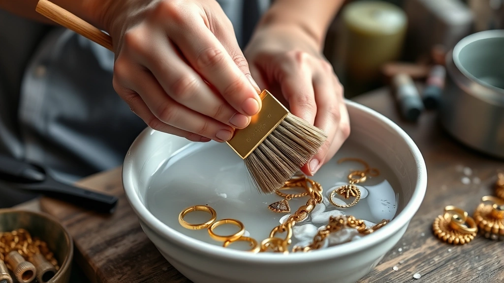 how to clean gold -
Photorealistic hands working with soft-bristled brush gently cleaning gold jewe