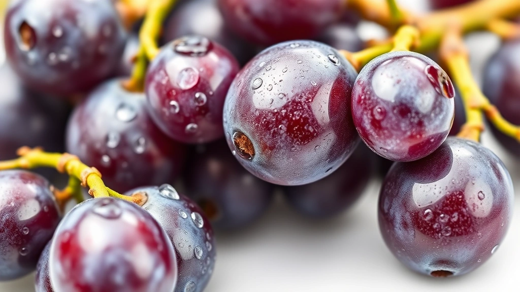 how to clean grapes -
Photorealistic close-up macro photography of individual grapes showing water dr