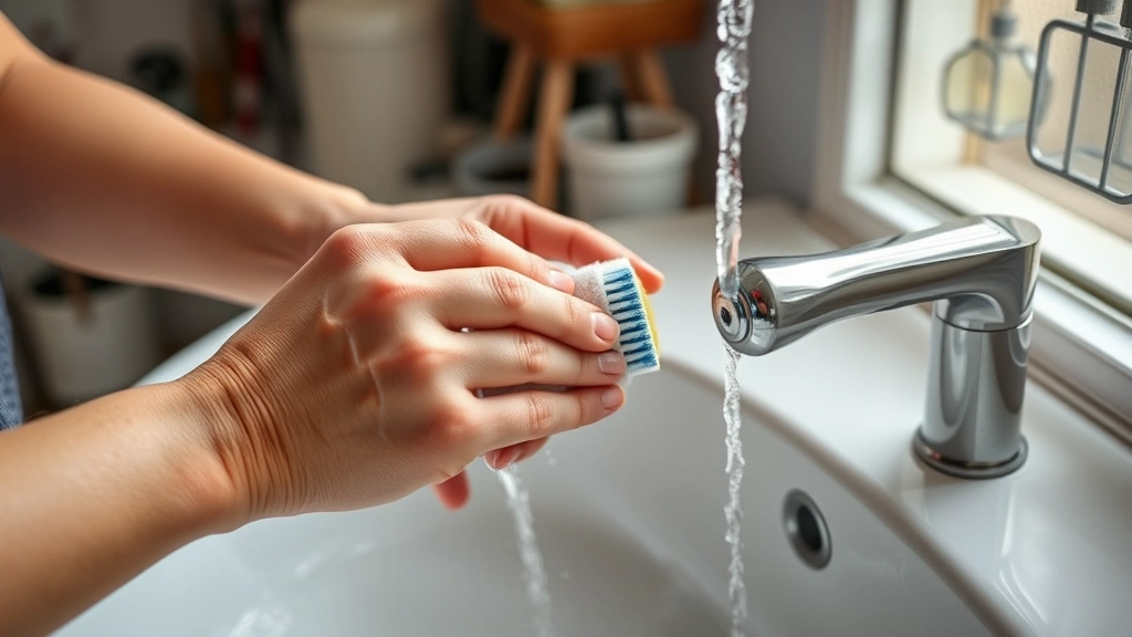 how to clean hair brushes -
Photorealistic hands working: person gently scrubbing hair brush bristles with 