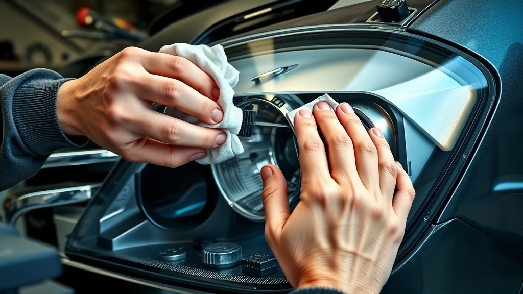 how to clean headlights -
Photorealistic hands actively cleaning a car headlight using toothpaste and sof