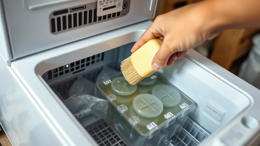 how to clean ice maker -
Photorealistic hands working on ice maker cleaning, person using soft brush to 