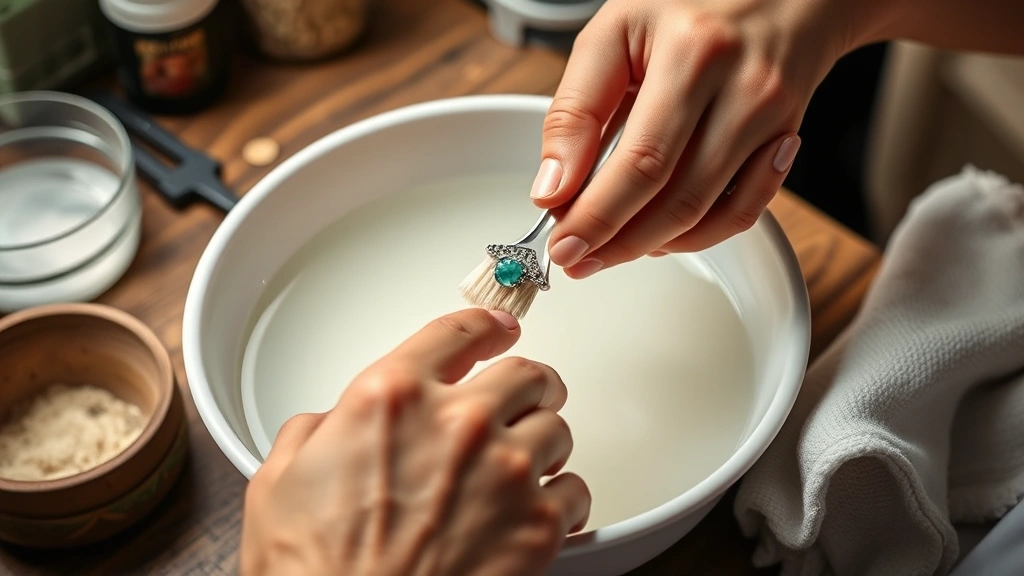 how to clean jewelry -
photorealistic hands working, workshop setting, professional photography, no te
