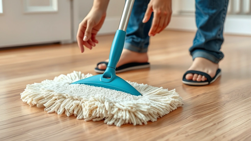 how to clean laminate floors -
photorealistic hands working with microfiber mop on laminate floor