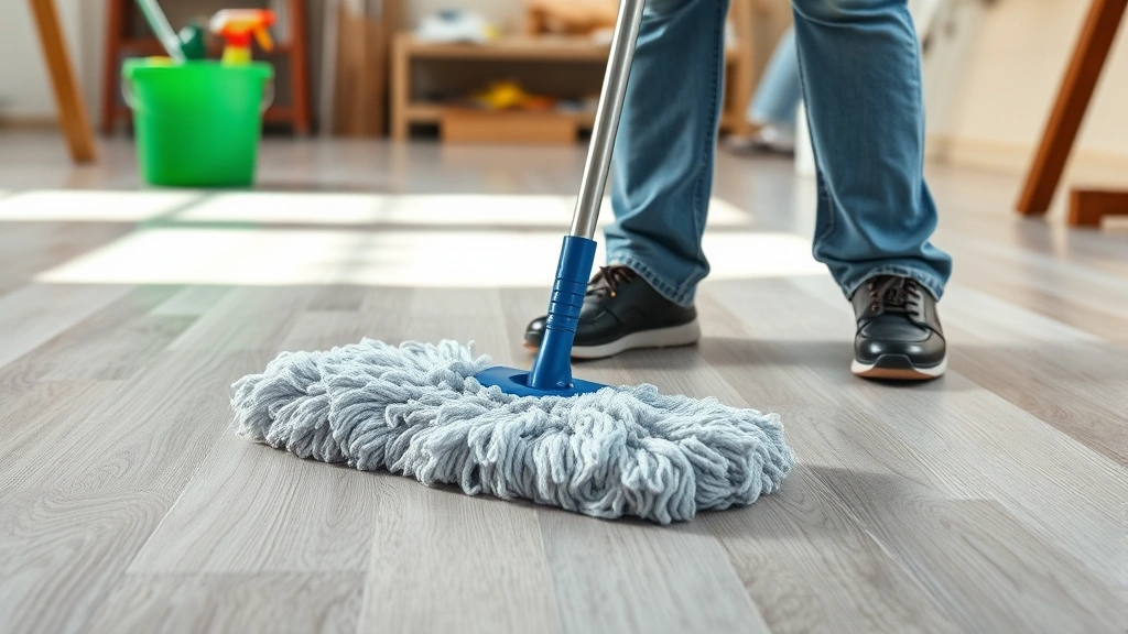 how to clean lvp flooring -
Photorealistic hands working on LVP flooring with a damp microfiber mop in a wo