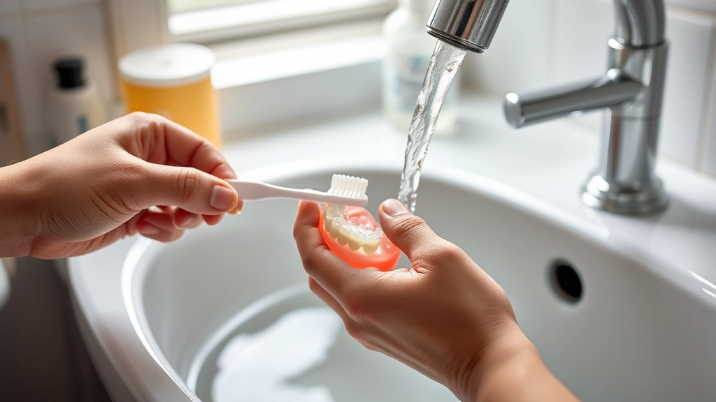 how to clean mouth guard -
Photorealistic hands working: Close-up of hands gently brushing a mouthguard un