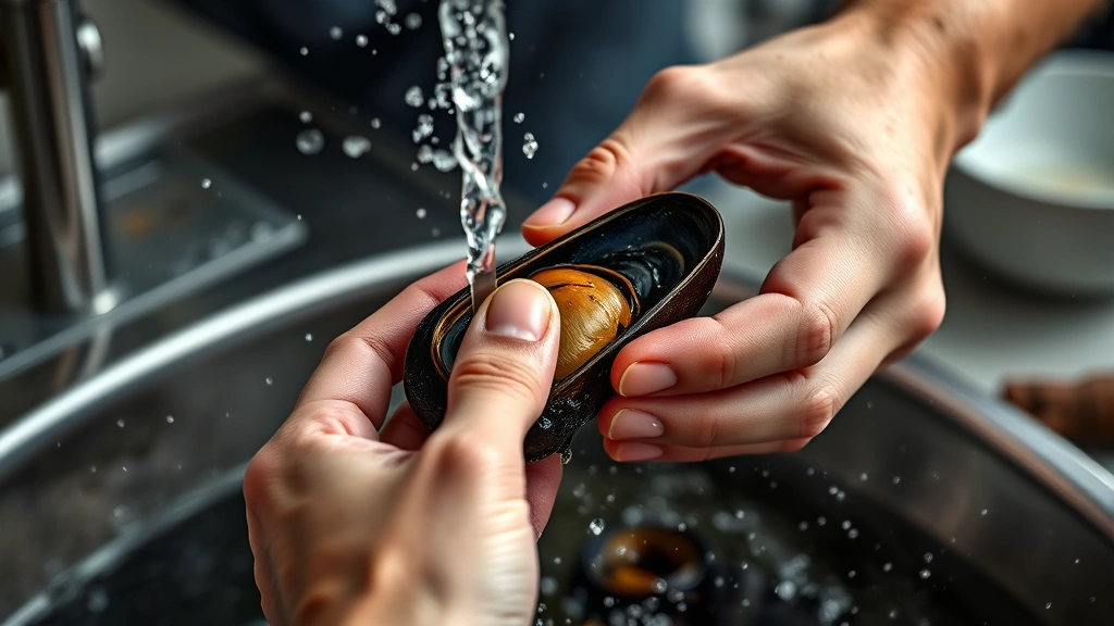 how to clean mussels -
Photorealistic hands working showing someone removing the mussel beard with fin