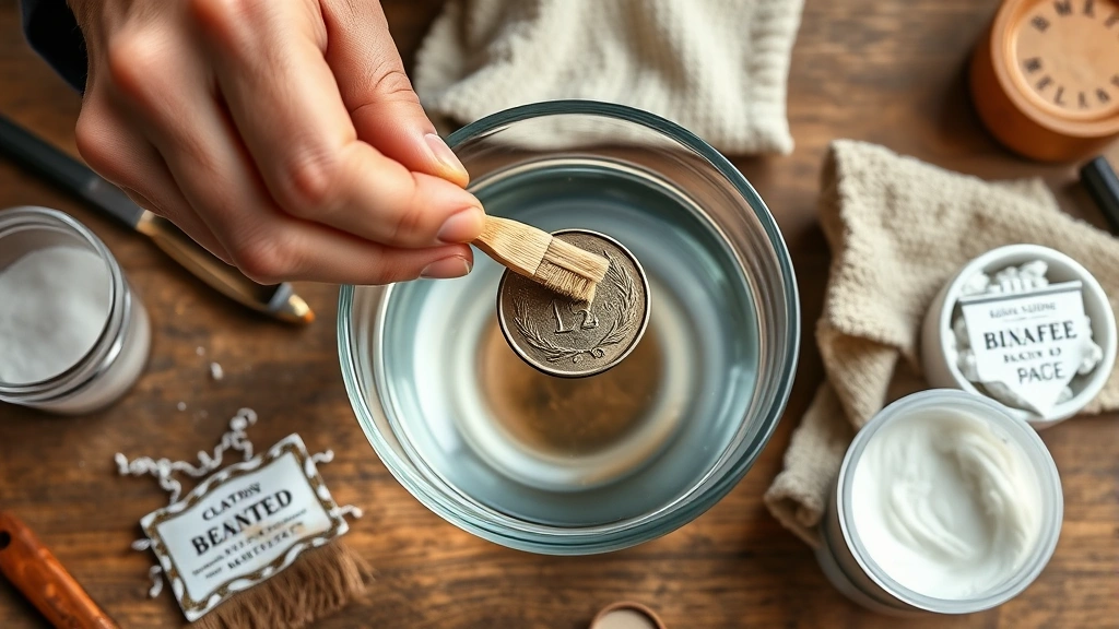 how to clean old coins -
photorealistic hands working with soft-bristled toothbrush gently cleaning an o