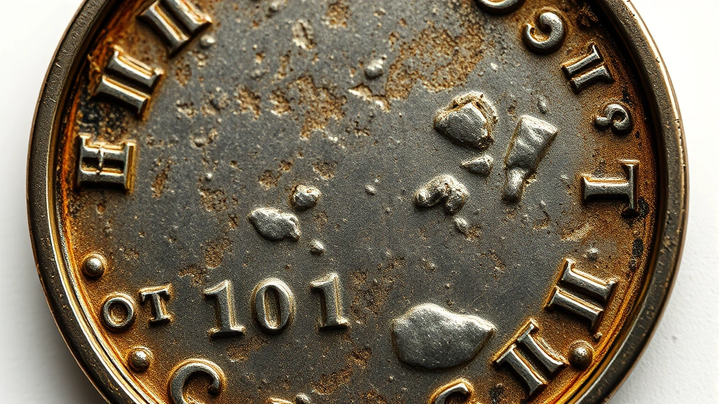 how to clean old coins -
photorealistic close-up macro photography of an old coin surface showing textur