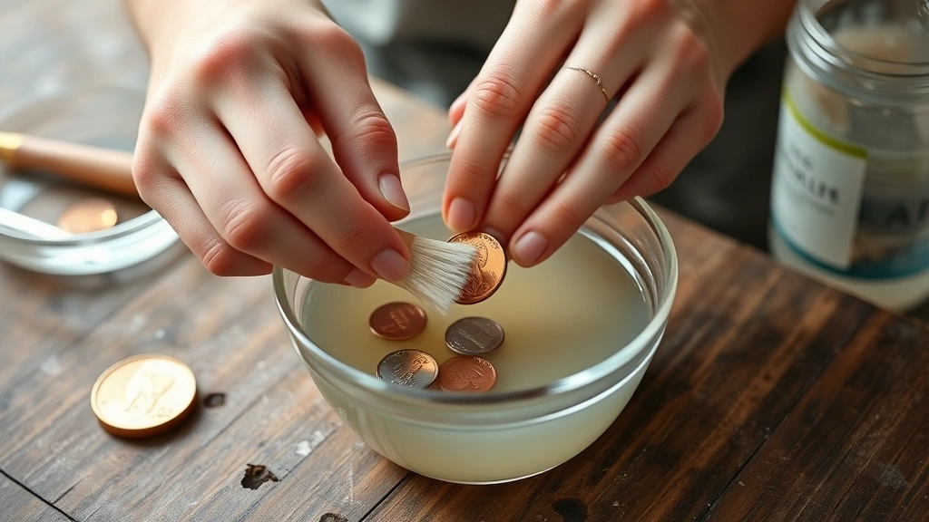 how to clean pennies -
Photorealistic hands working with a soft toothbrush gently scrubbing a penny in