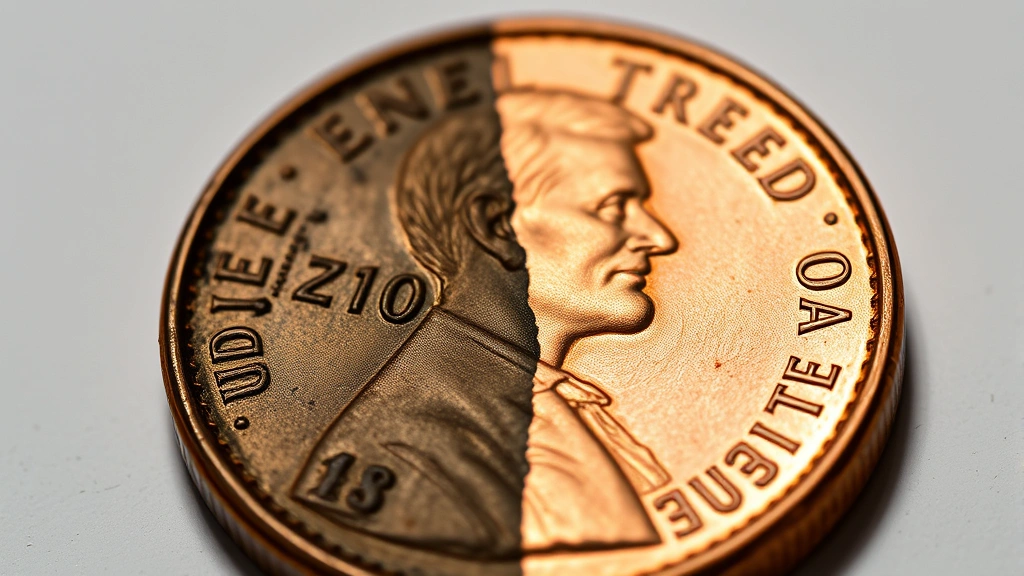 how to clean pennies -
Photorealistic close-up macro photography of a single penny showing the transfo