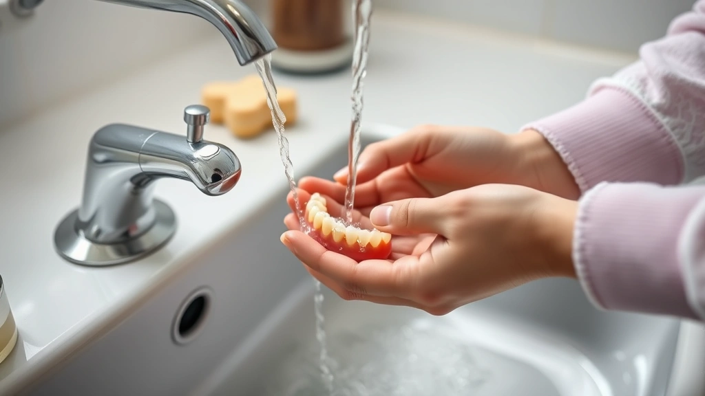 how to clean retainers -
Photorealistic hands gently brushing retainer under lukewarm running water in s