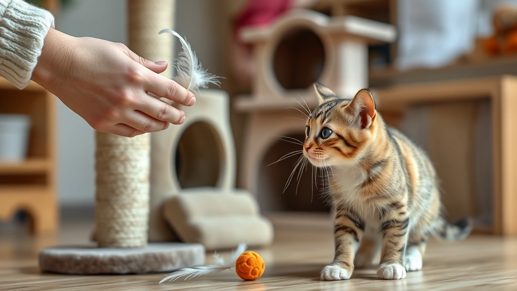 how to discipline a cat -
Photorealistic hands gently redirecting a young cat toward a cat tree with feat