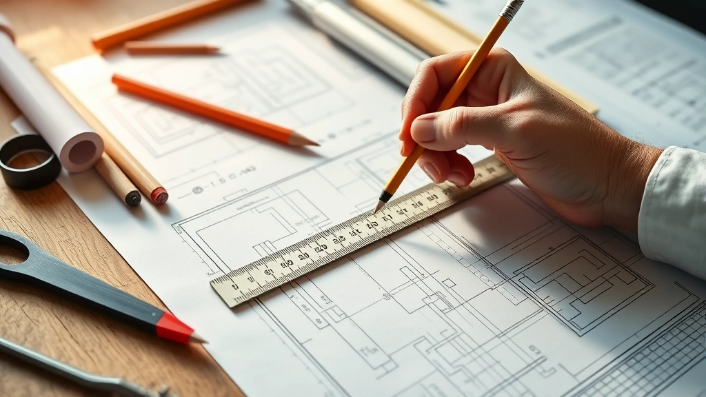 how to find scale factor -
Photorealistic hands working with a ruler and pencil measuring dimensions on a 