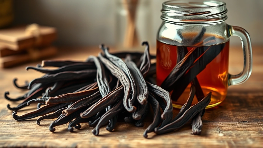 how to grow vanilla beans -
Photorealistic photograph of cured dark brown vanilla bean pods arranged on a w