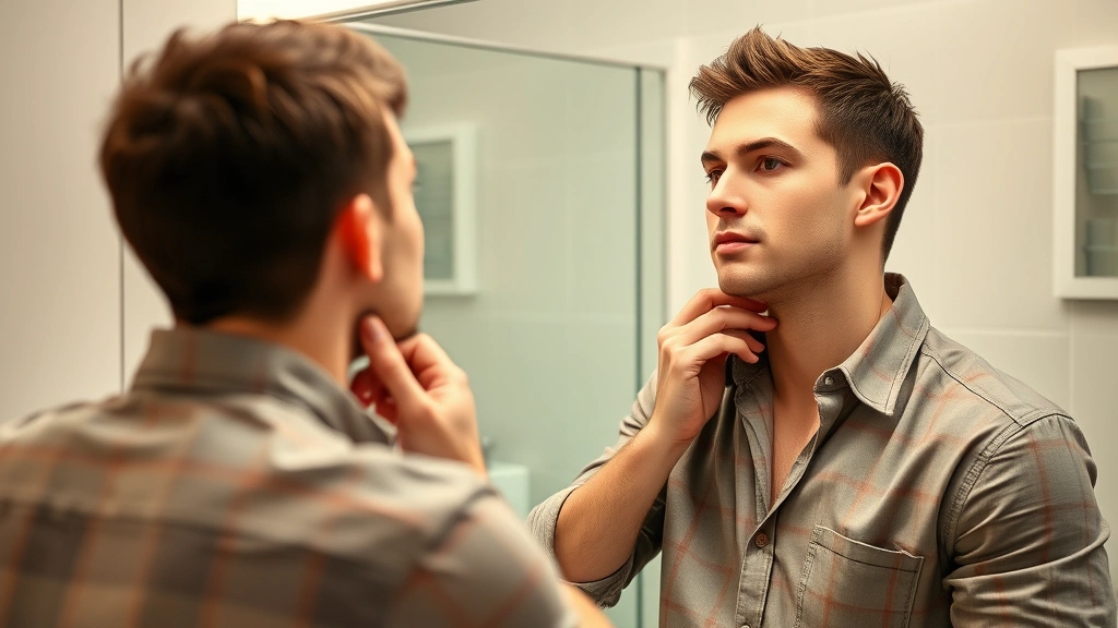 how to make cologne last longer -
Man in casual button-up shirt applying cologne to neck/collar area in bathroom 