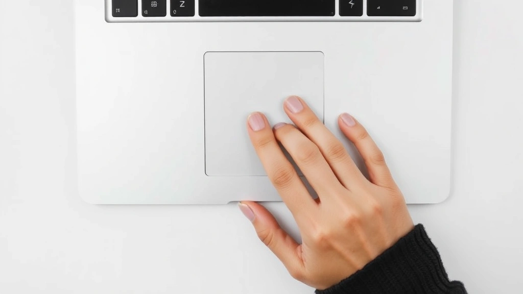 how to scroll on macbook - Close-up overhead view of hands positioned on a silver MacBook trackpad, two fin