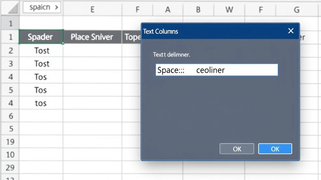 how to separate first and last name in excel - Close-up of Excel spreadsheet showing Text to Columns dialog box open with Space