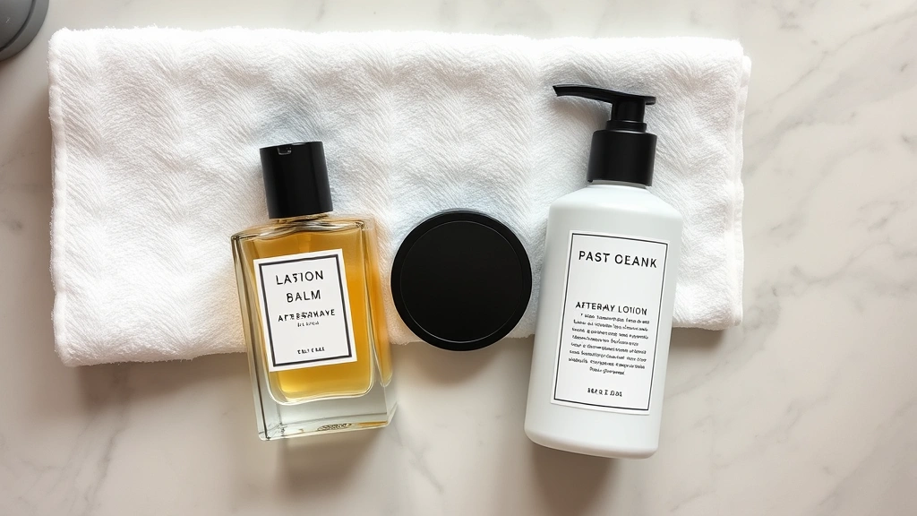 how to spray cologne -
Overhead view of cologne bottle, aftershave balm, and unscented lotion arranged